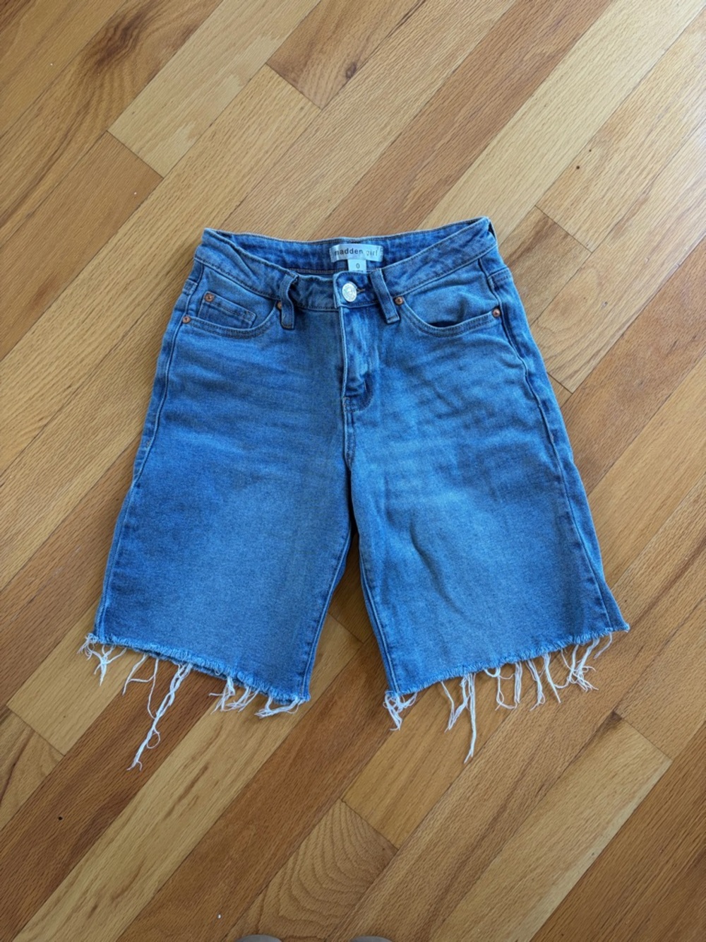 Madden Girl Light Blue Denim Shorts with Frayed Edge